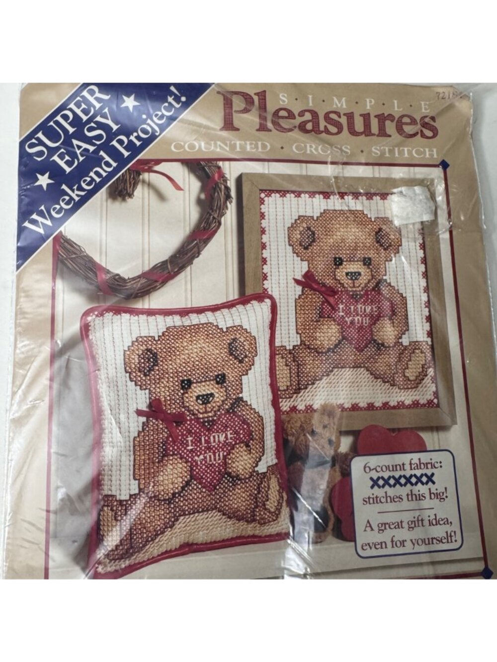 Simple Pleasures Counted Cross Stitch Kit Love You Teddy 8 "x 10" 6-Count Fabric - Picture 2 of 5